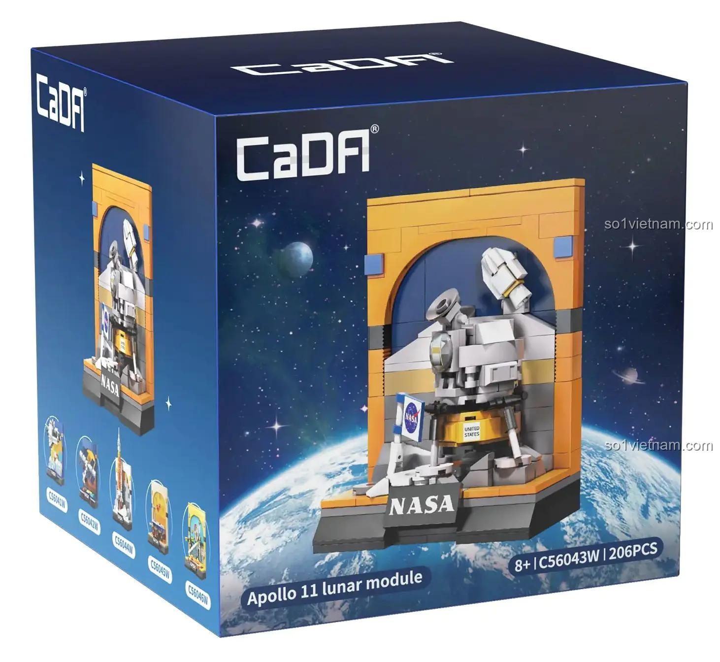 Hộp sản phẩm mô hình tàu Apollo 11 CaDA C56043, bộ lắp ghép tàu vũ trụ NASA, đồ chơi giáo dục cho bé 8 tuổi