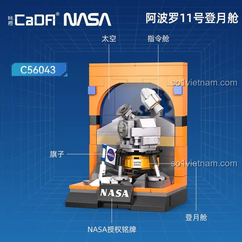 Chi tiết mô hình tàu Apollo 11 CaDA C56043, bộ lắp ghép tàu vũ trụ NASA, đồ chơi giáo dục cho bé 8 tuổi