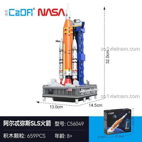 Kích thước mô hình tên lửa SLS NASA Artemis và hộp đựng, bộ lắp ghép tên lửa vũ trụ NASA C56049, đồ chơi xây dựng cho bé trai 8 tuổi, CaDA DoubleE