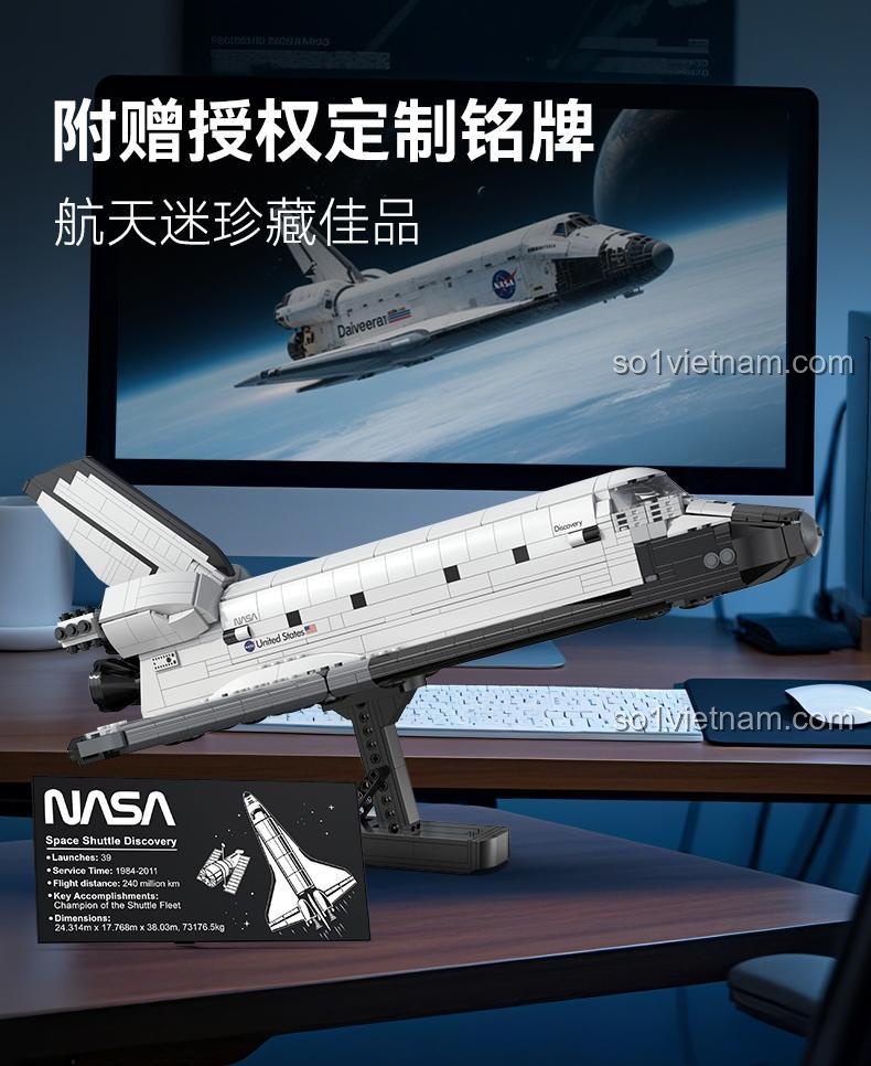 Đồ chơi lắp ghép Tàu vũ trụ Discovery 56052, bộ đồ chơi DoubleE Tàu con thoi NASA Discovery, mô hình trưng bày kèm bảng tên, 1827 chi tiết, tỉ lệ 1:80, có bánh xe thu gọn, khoang chứa hàng mở được, quà tặng ý nghĩa.