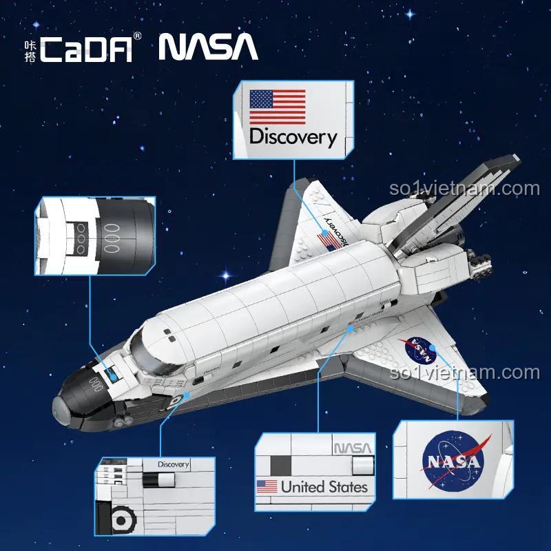 Bộ lắp ráp Tàu con thoi NASA Discovery, đồ chơi lắp ghép Tàu vũ trụ Discovery 56052, mô tả chi tiết buồng lái, thân máy bay, cánh và động cơ đẩy, 1827 mảnh ghép, chất lượng cao, đáng tiền.