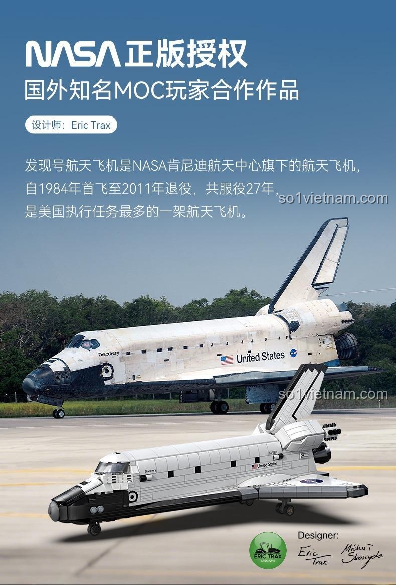 Mô hình tàu vũ trụ Discovery C56052, bộ đồ chơi Tàu con thoi NASA Discovery, so sánh tàu thật và mô hình, lịch sử tàu Discovery, 1827 mảnh ghép, chất lượng cao, đáng tiền.