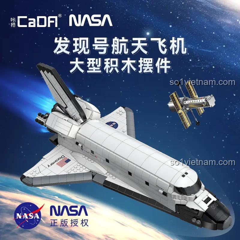 Tàu con thoi Discovery CaDA, Mô hình tàu vũ trụ Discovery C56052, bộ đồ chơi Tàu con thoi NASA Discovery, mô hình lớn, 1827 chi tiết, có bánh xe thu gọn, khoang chứa hàng mở được, giá trị cao.