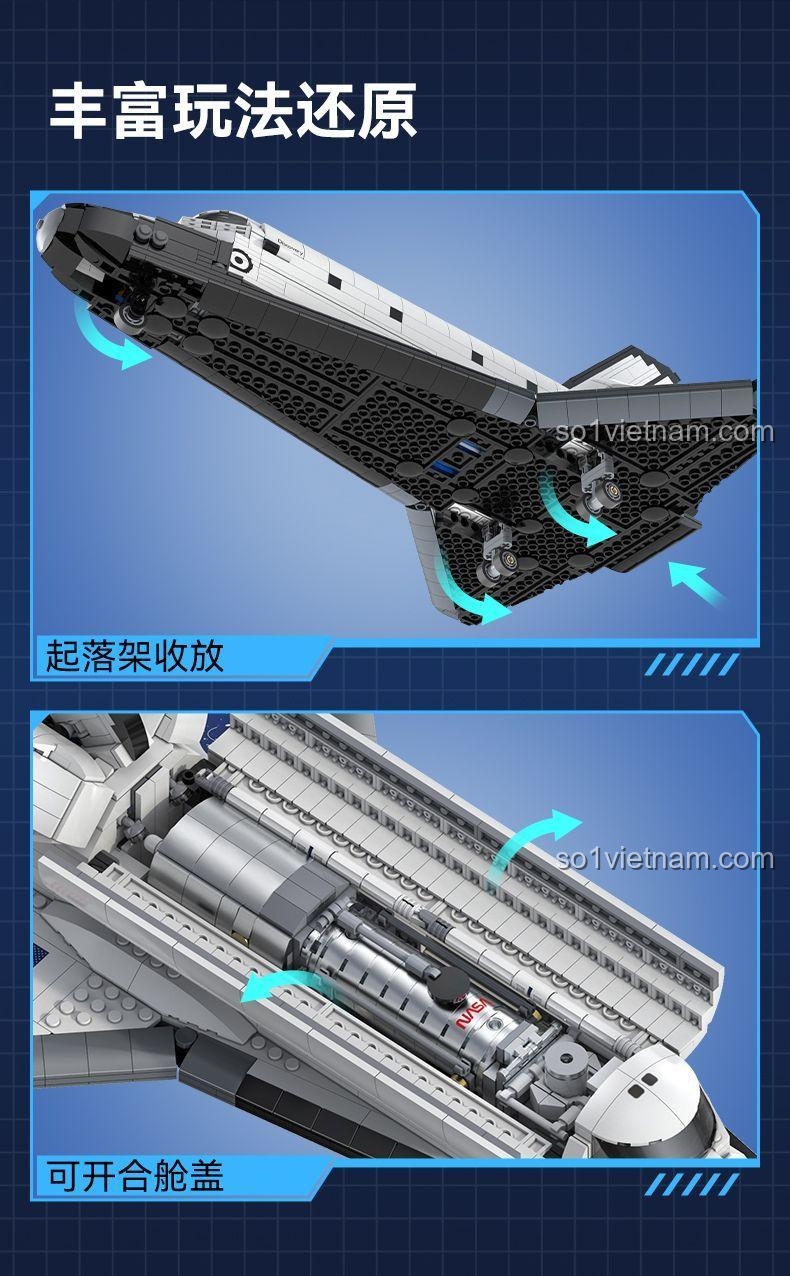 DoubleE 56052 Mô hình tàu vũ trụ Discovery, bộ lắp ráp Tàu con thoi NASA Discovery, tính năng bánh xe thu gọn và khoang chứa hàng mở được, 1827 chi tiết, đồ chơi lắp ghép, giá trị cao.