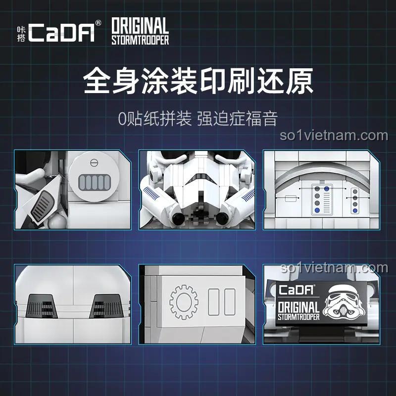 Bộ lắp ghép Stormtrooper CaDA C59091 chi tiết in sẵn, không cần dán decal, chất lượng cao, lính bão Star Wars cho bé trai 8 tuổi.