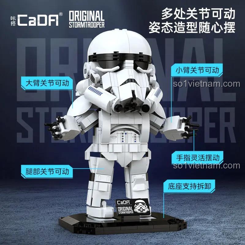 Bộ xếp hình Stormtrooper CaDA C59091 khớp nối linh hoạt, tạo dáng đa dạng, mô hình lính bão Star Wars cho bé trai 8 tuổi.