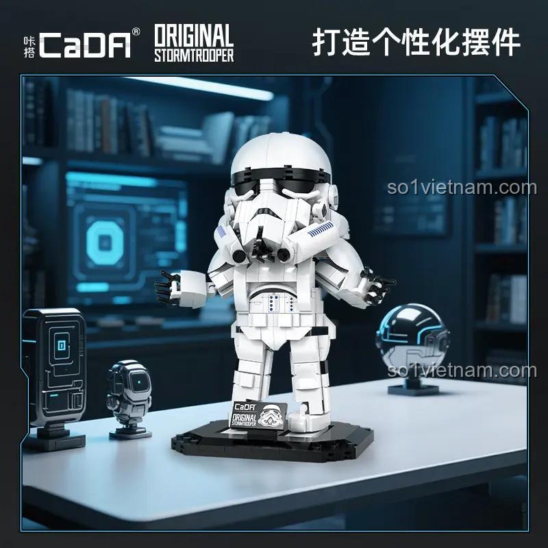 Đồ chơi mô hình Stormtrooper CaDA C59091 tạo dáng linh hoạt, trang trí bàn làm việc, lính bão Star Wars cho bé trai 8 tuổi.