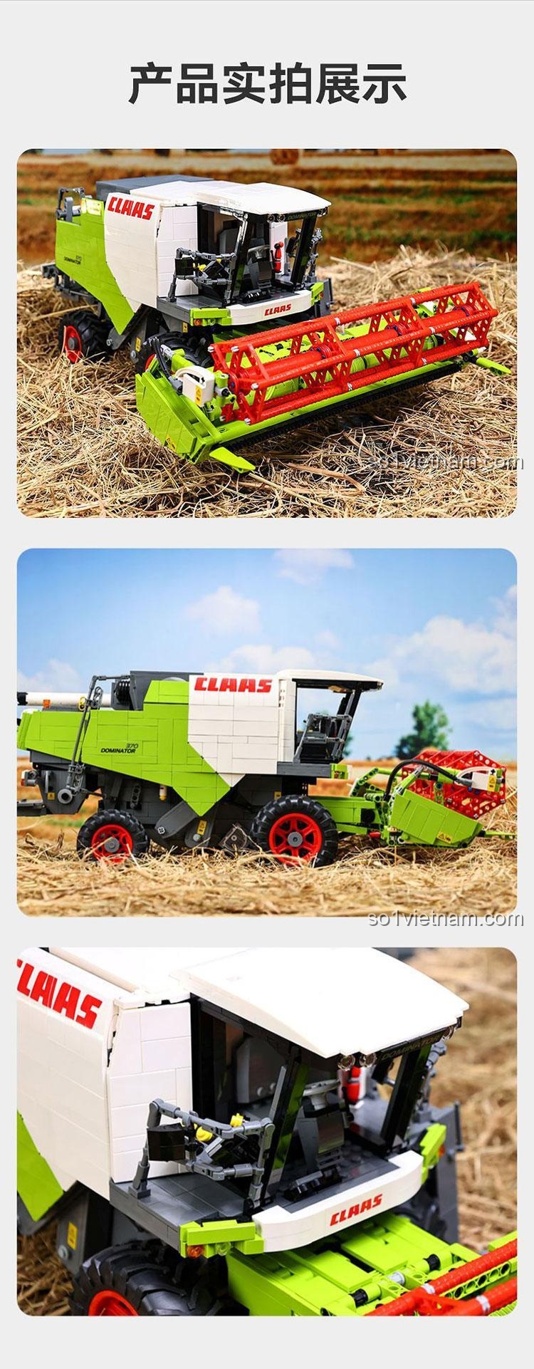 Hình ảnh thực tế của bộ lắp ghép CaDA C61508 sau khi hoàn thành, đặt trên cánh đồng rơm, trông như một cỗ máy thật.