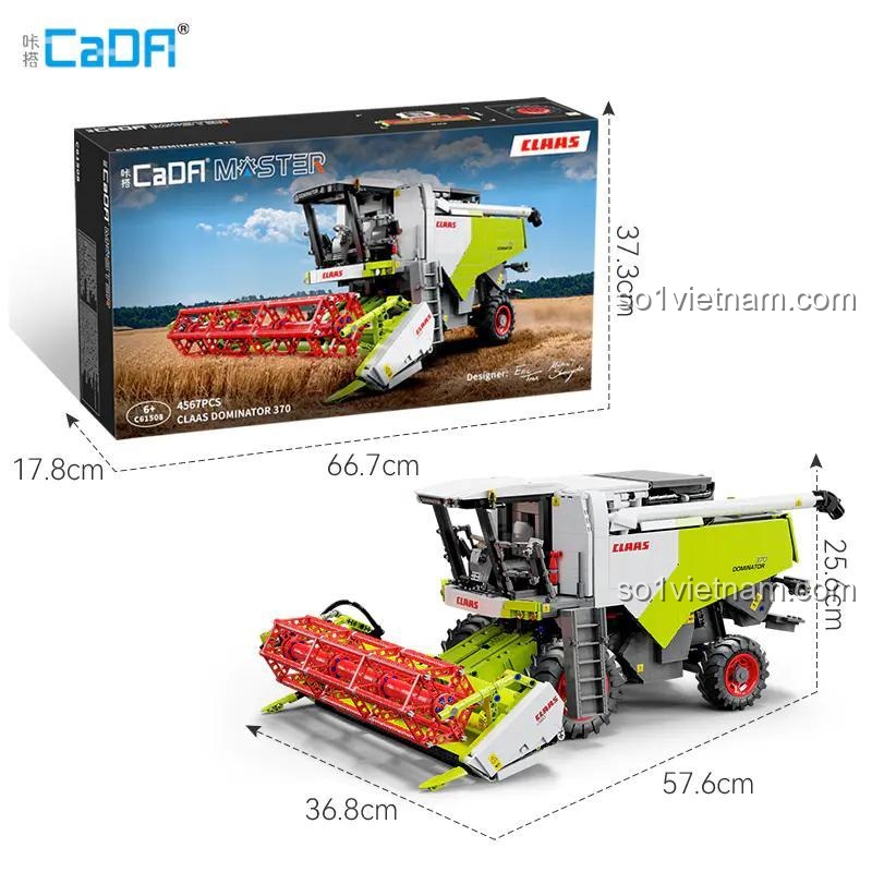 Thông số kỹ thuật của đồ chơi kỹ thuật Máy thu hoạch nông sản CLAAS C61508. Sản phẩm chính hãng CaDA, chất lượng cao.