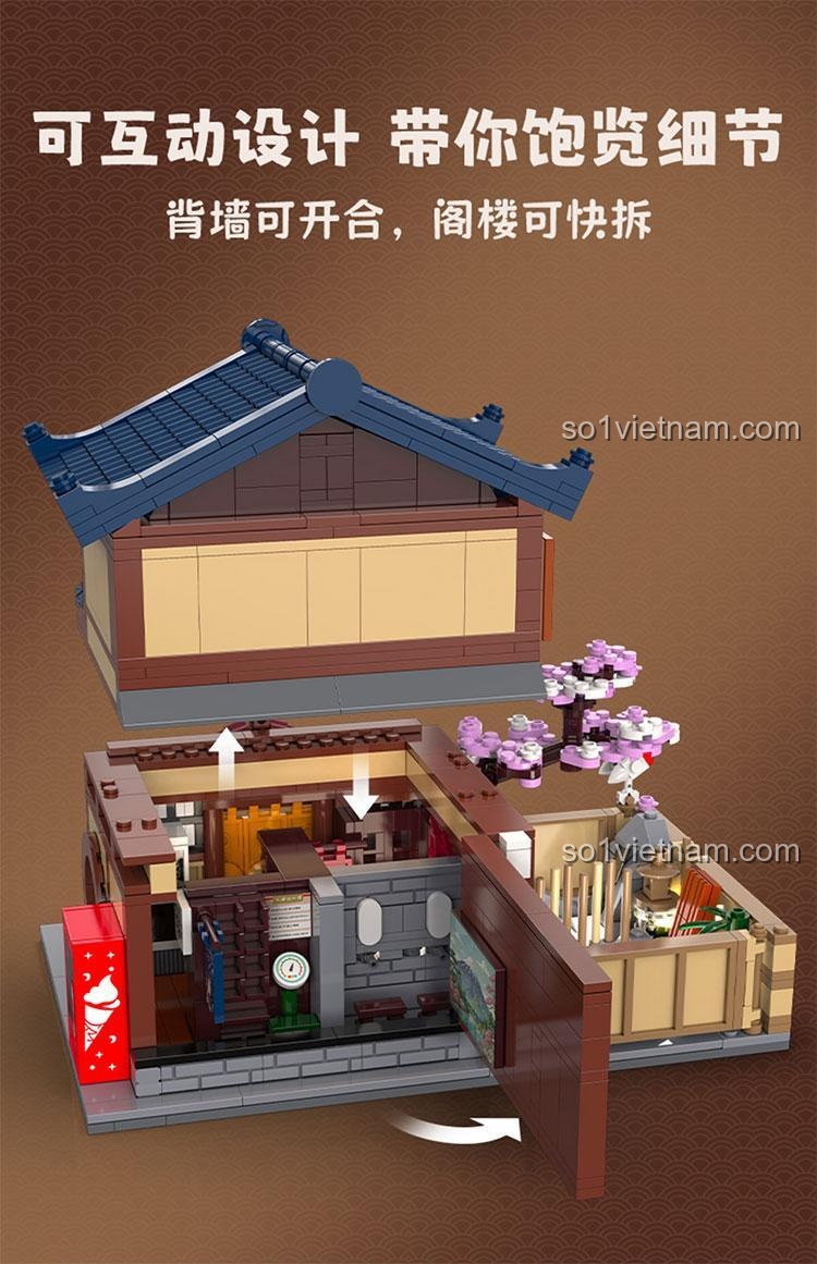 Mô hình nhà tắm truyền thống Nhật Bản CaDA C66012 ban đêm