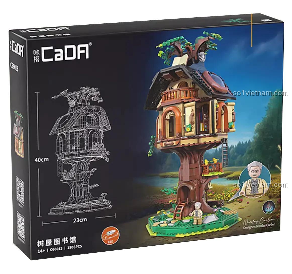 Hộp bộ lắp ghép CaDA C66013 Thư viện Nhà Cây, hiển thị kích thước và 1808 chi tiết, phù hợp thanh niên 14 tuổi
