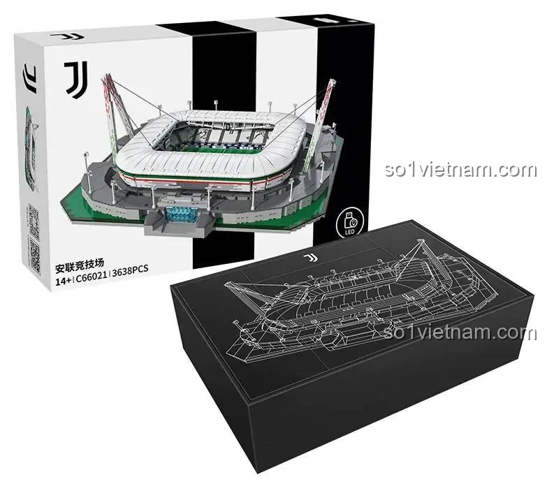 Mặt trước mô hình đồ chơi lắp ráp Sân vận động Turin Double E C66021, có đèn LED, chất liệu nhựa ABS cao cấp, trải nghiệm mượt mà.