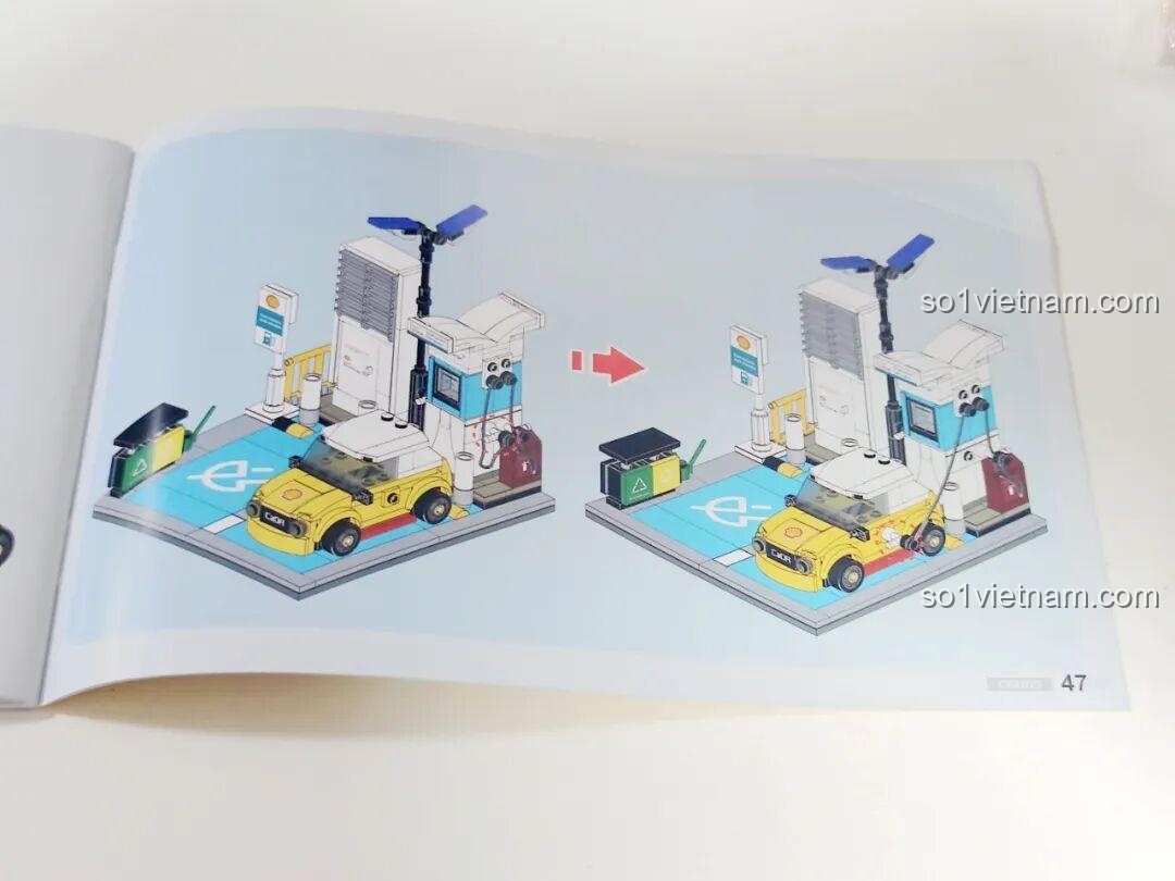 Trang cuối cùng trong sách hướng dẫn, thể hiện mô hình Trạm sạc Shell C66029 đã hoàn thiện.