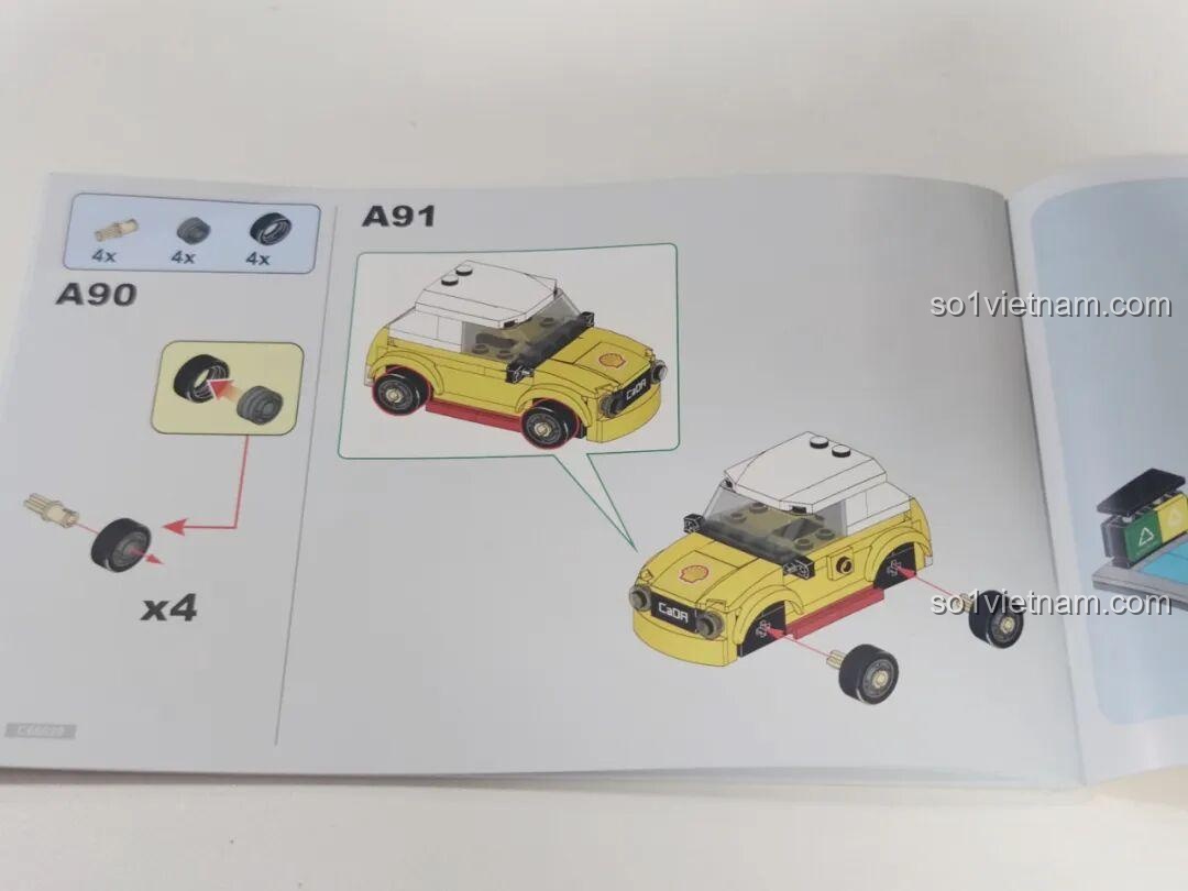 Hướng dẫn lắp ráp bánh xe cho chiếc ô tô điện mini trong bộ Trạm sạc Shell C66029.