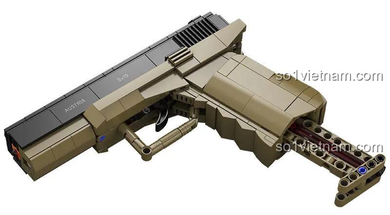 Mô hình súng lục Glock 17 bằng nhựa ABS, 338 chi tiết, màu đen và nâu, có thể bắn đạn xốp, phù hợp cho bé trai 8 tuổi