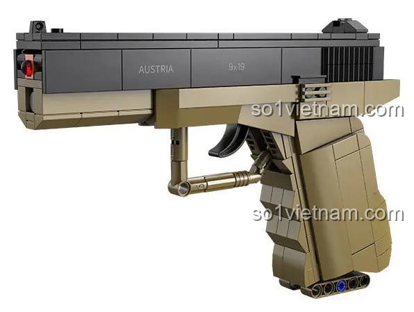 Mô hình súng lục Glock 17 bằng nhựa ABS, 338 chi tiết, màu đen và nâu, có thể bắn đạn xốp, phù hợp cho bé trai 8 tuổi