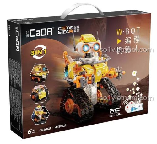 Hộp sản phẩm đồ chơi lắp ráp CaDA C83003 Robot W BOT 3 trong 1, 455 chi tiết, có điều khiển từ xa. Món quà sinh nhật ý nghĩa cho con trai.