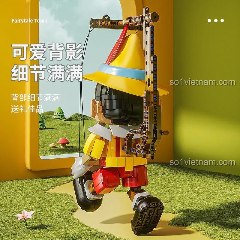 Chi tiết mặt lưng mô hình Pinocchio Caichu CC2011, bộ xếp hình Nhân vật Pinocchio, quà tặng ý nghĩa cho trẻ 8 tuổi.