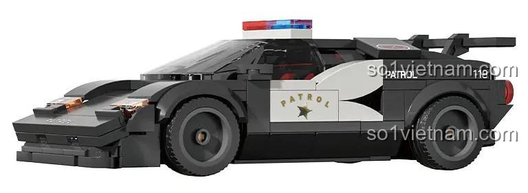 Cận cảnh xe cảnh sát tuần tra cao tốc Xbert 66118, chi tiết cửa, bánh xe, đèn, logo Patrol, đồ chơi lắp ráp cho bé trai 14 tuổi