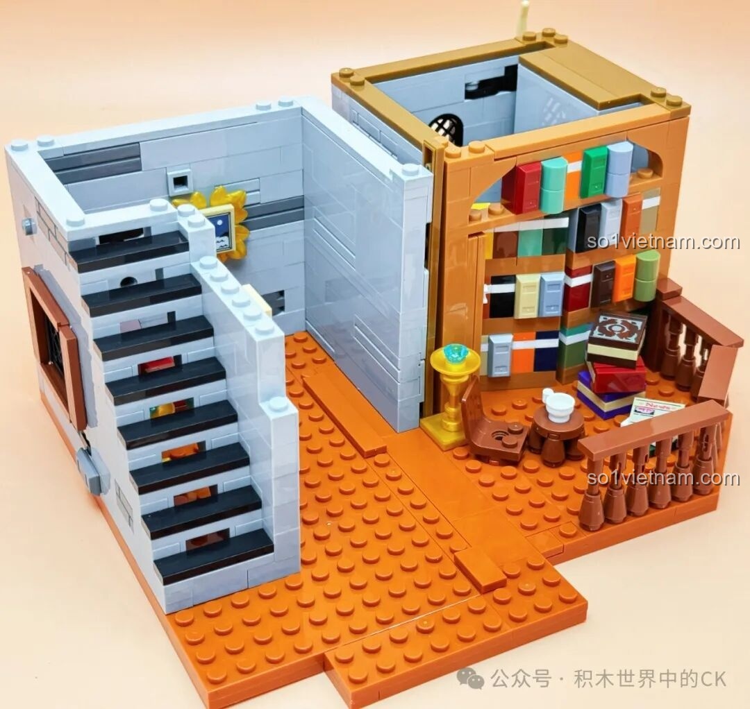 Cầu thang bên ngoài và các chi tiết trang trí trên tầng ba của bộ JIESTAR 57016 Thư viện Châu Âu.