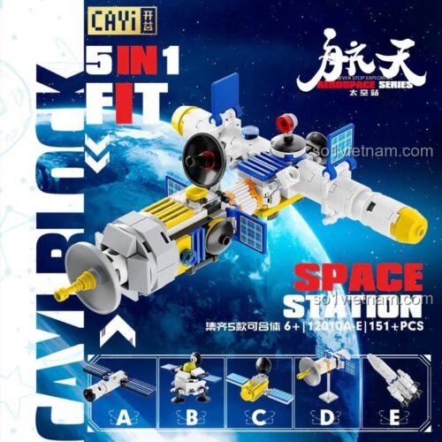 Mô hình Trạm Không Gian 12010 CAYI, bộ lắp ghép 5 trong 1, đồ chơi mô hình cho bé trai 6 tuổi, khám phá vũ trụ.