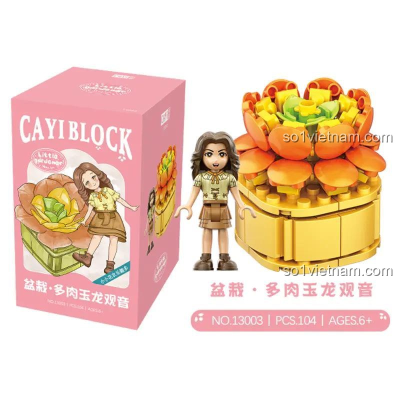Mô hình Chậu cây mọng nước Ngọc Long Quan Âm và minifigure từ bộ lắp ghép CAYI 13003