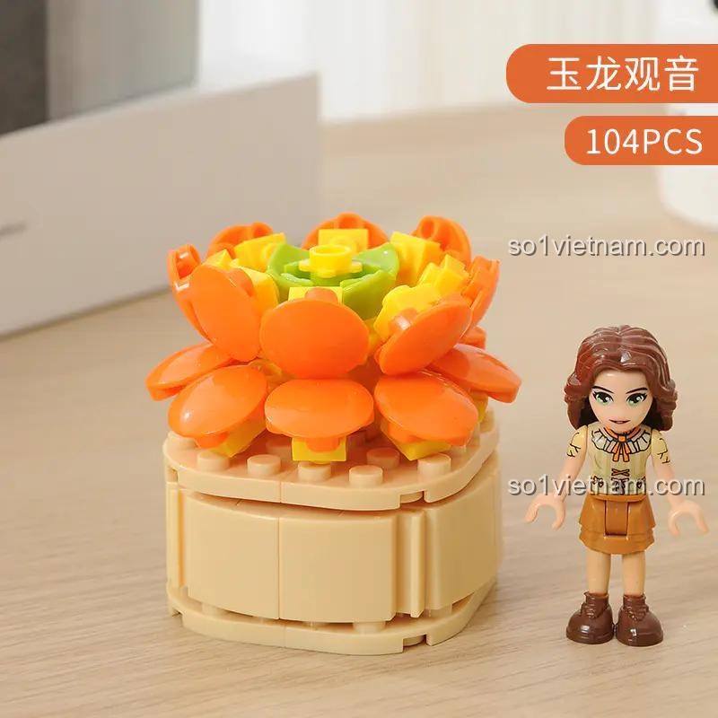 Mô hình Chậu cây mọng nước Ngọc Long Quan Âm sau khi lắp ráp từ bộ đồ chơi CAYI 13003