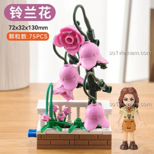 Chi tiết bộ đồ chơi lắp ghép CAYI 13103 Chậu Hoa Lan Chuông, 75 mảnh ghép mini block, kích thước 7.2x3.2x13cm, có minifigure