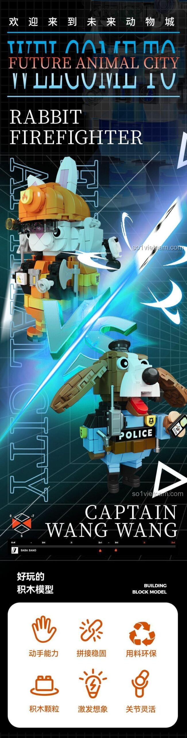 Tính năng nổi bật của đồ chơi lắp ráp Thỏ Lính Cứu Hỏa CAYI 2233A: khớp linh hoạt, kích thích sáng tạo, chất lượng cao