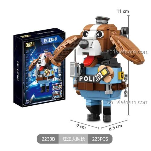 Đồ chơi lắp ráp CAYI 2233B Đội Trưởng Chó Cảnh Sát Wang Wang, mô hình chó cảnh sát với kích thước rõ ràng, phù hợp bé trai 6 tuổi