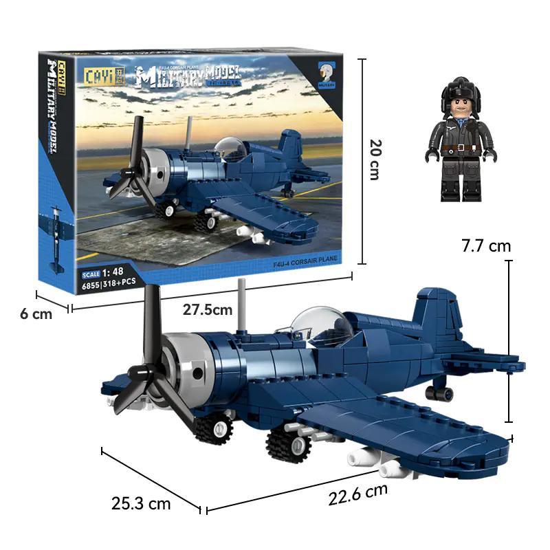 Bộ lắp ghép máy bay F4U-4 Corsair tỉ lệ 1:48 của CAYI, 318 mảnh, có minifigure phi công, đồ chơi mô hình máy bay chiến đấu cho bé trai 6 tuổi