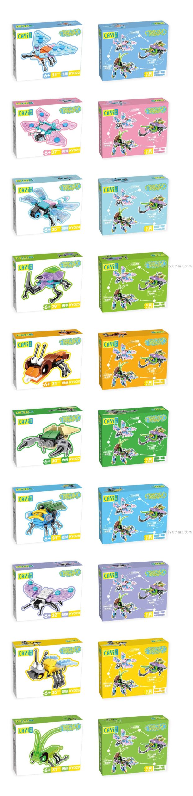 Bộ lắp ghép CAYI KY020-029 Côn trùng biến hình mẫu bọ cánh cứng