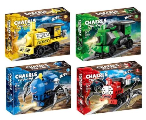 bộ lắp ghép Tàu Hỏa Nhện Quái Vật Charles CHAERLS CHO-CHO 82398 giá rẻ cho bé trai 6 tuổi, hộp 4 mẫu lắp ráp độc đáo