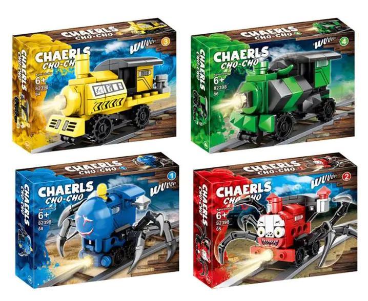 bộ lắp ghép Tàu Hỏa Nhện Quái Vật Charles CHAERLS CHO-CHO 82398 giá rẻ cho bé trai 6 tuổi, hộp 4 mẫu lắp ráp độc đáo