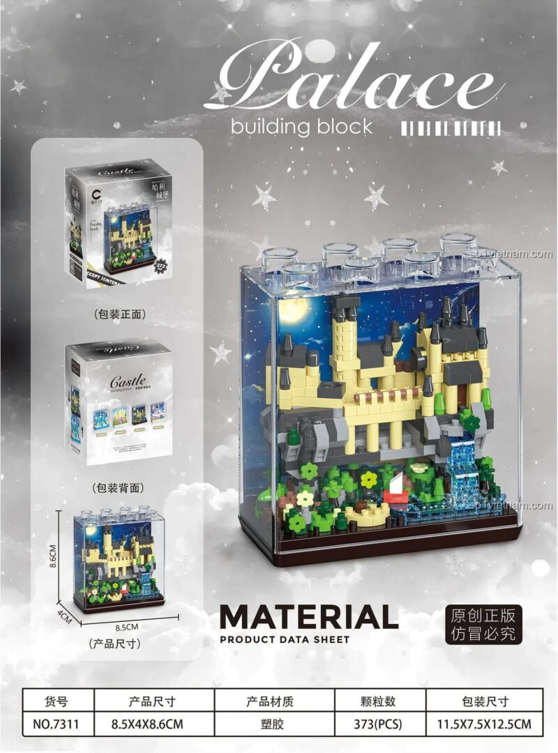 Thông số kỹ thuật bộ xếp hình Chao Le Chuang 7311 Lâu đài Hogwarts, mô hình trưng bày 373 mảnh ghép, chất liệu nhựa an toàn, phù hợp bé 8 tuổi