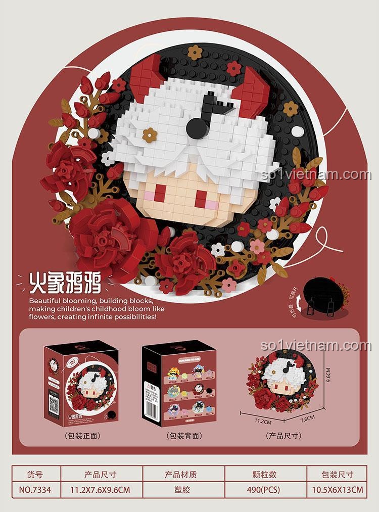 Kích thước chi tiết của bộ lắp ghép Chaolechuang 7334 Mô hình Huy hiệu Cung Lửa Quạ Con, đồ chơi mô hình sáng tạo độc đáo cho bé gái 12 tuổi.
