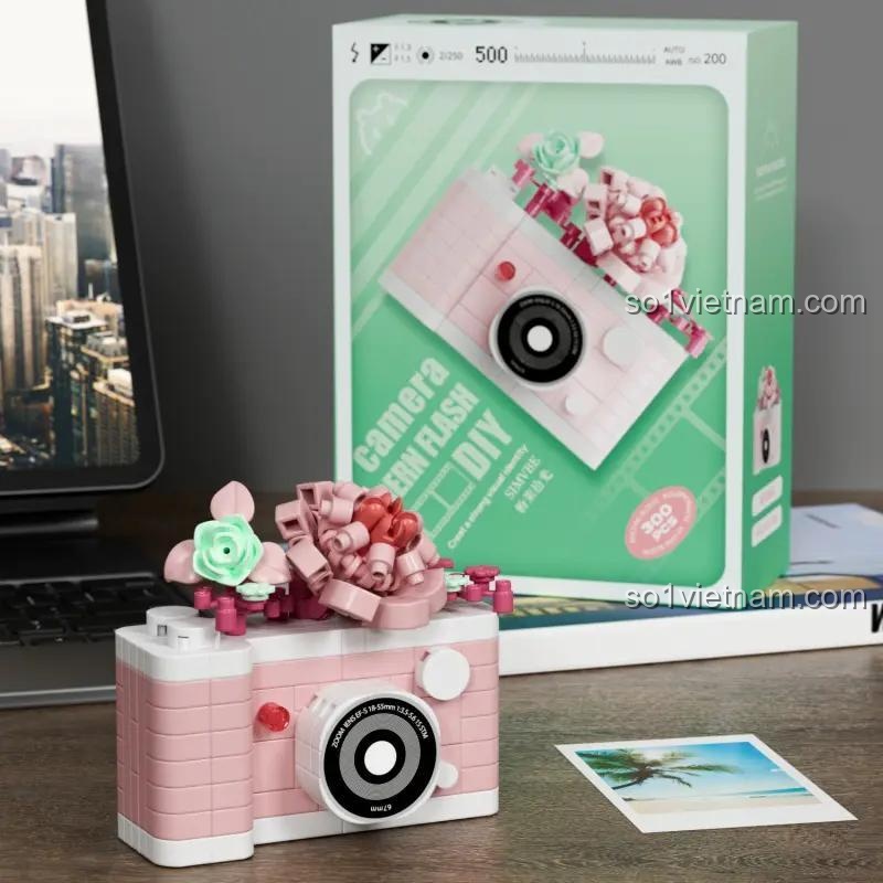 Hộp bộ lắp ghép máy ảnh hoa hồng Chaolechuang 7440, 300 mảnh, đồ chơi sáng tạo cho bé gái