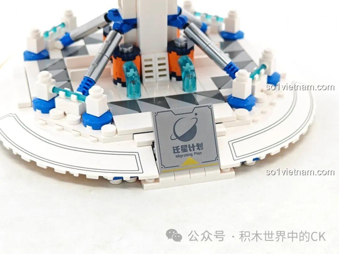 Chi tiết cánh tay đỡ của Wekki 506502 Mô hình Kế hoạch Di cư Hành tinh, kết nối quả địa cầu với phần khung chính, tạo sự linh hoạt.