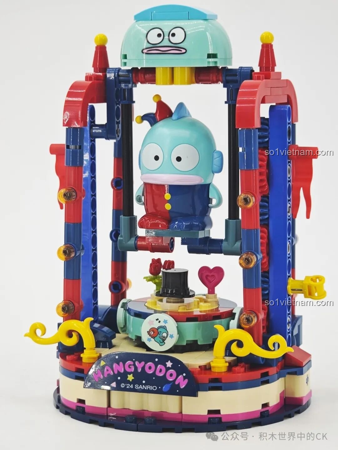 Chi tiết cơ chế bánh răng và thanh đỡ của bộ lắp ghép Keeppley K20854 Sanrio Hangyodon Sân Khấu Xiếc Cá Bay.