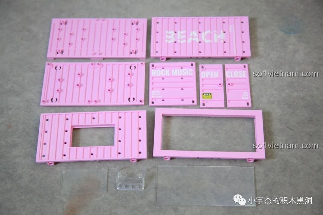 Các mảnh ghép đặc biệt để lắp ráp container màu hồng trong bộ Sembo 714510.