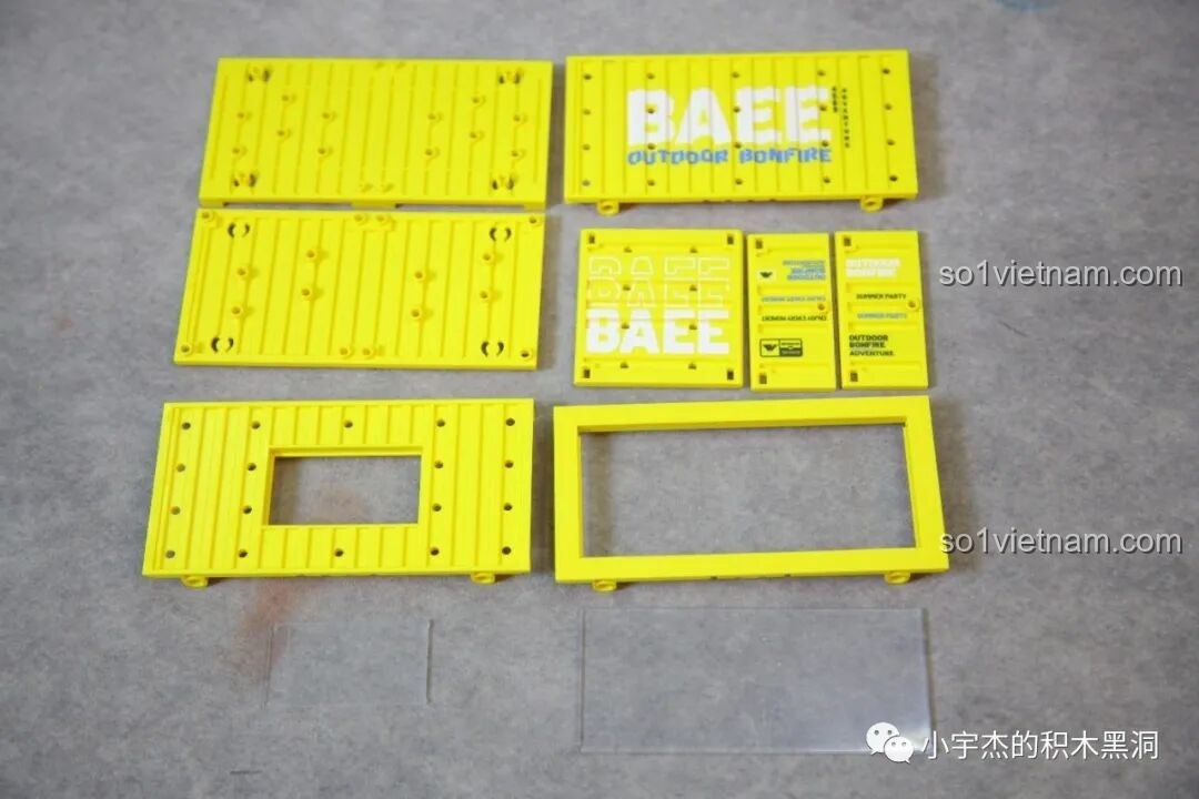 Các mảnh ghép đặc biệt để lắp ráp container màu vàng trong bộ Sembo 714509.
