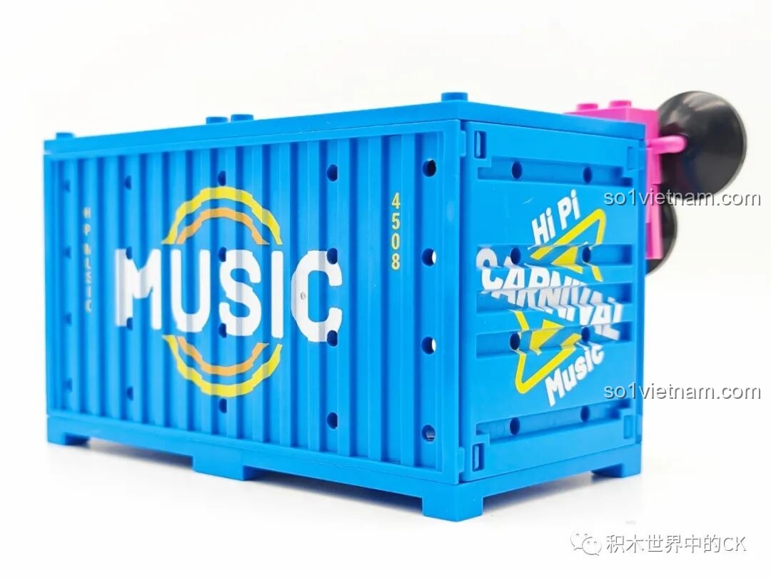 Chi tiết mặt bên của container trong bộ đồ chơi xếp hình Ban nhạc rock tí hon Sembo giá tốt với các họa tiết sống động.