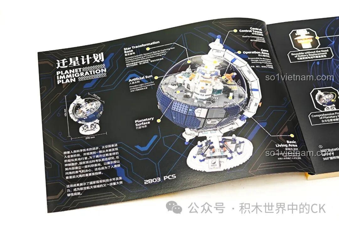 Trang hướng dẫn lắp ghép Wekki 506502 Mô hình Kế hoạch Di cư Hành tinh với hình ảnh minh họa rõ ràng các bước xây dựng quả địa cầu không gian.