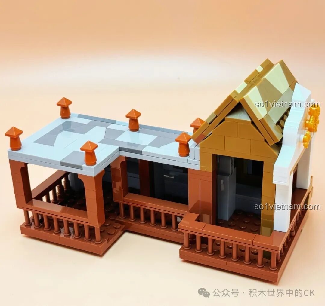 Cận cảnh chi tiết mái nhà của bộ JIESTAR 57016 Thư viện Châu Âu, thể hiện sự tỉ mỉ trong thiết kế.