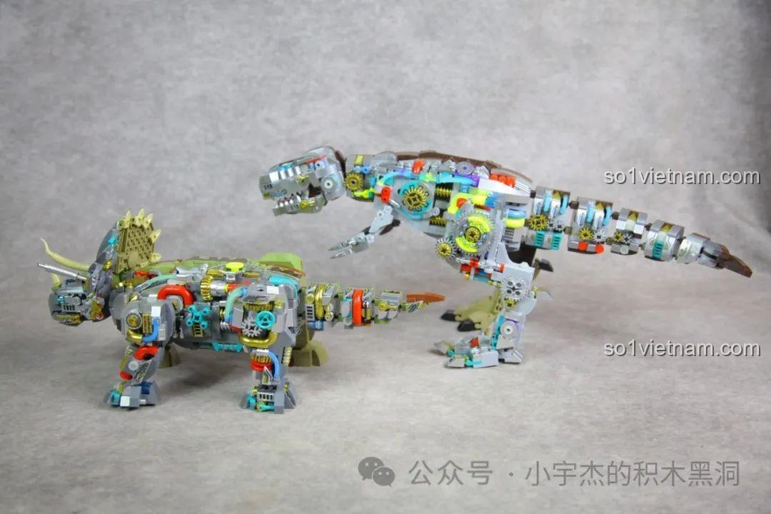 Chi tiết các đường ống, bánh răng và piston trên phần đầu cơ khí của mô hình T-Rex.