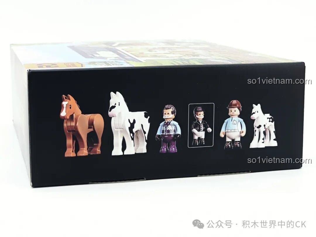 Hình ảnh các minifigures và mô hình ngựa đi kèm trong bộ lắp ráp Ngôi nhà cho ngựa FunWhole 9080.