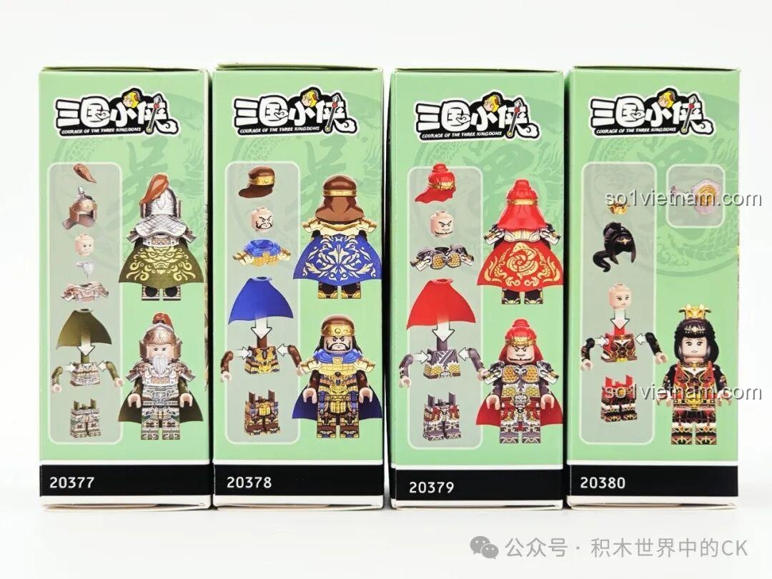 Chi tiết các mảnh ghép, phụ kiện, giáp trụ và vũ khí của 4 minifigure Decool Tam Quốc Tiểu Hiệp mùa 14.