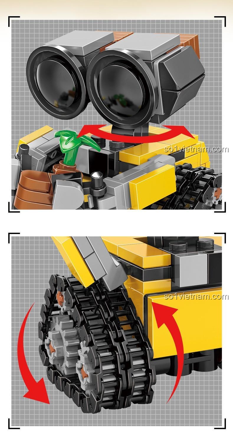 Chi tiết đầu Robot Wall-E Mini B.Toys JKC7635, bộ lắp ghép 217 mảnh, đồ chơi mô hình robot cho bé 6 tuổi