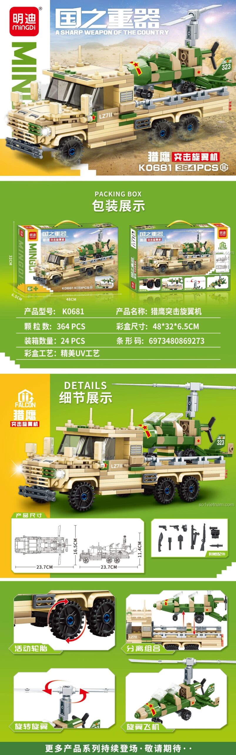 Chi tiết sản phẩm bộ lắp ghép xe tải vận chuyển trực thăng tấn công minGDi K0681