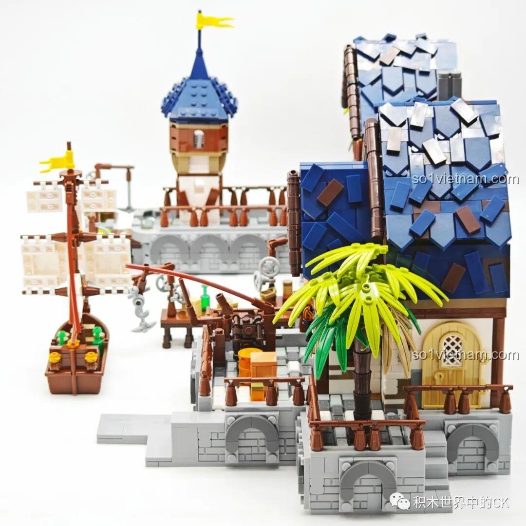 Cận cảnh tháp canh và một phần bến cảng của mô hình JIESTAR 89152 Cảng Trung Cổ.